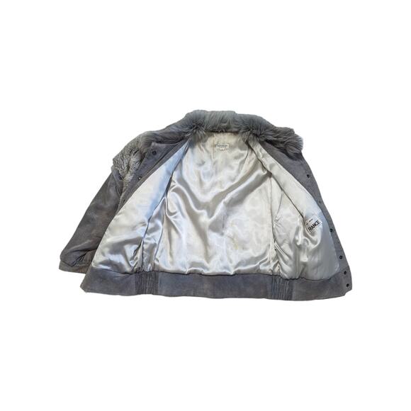 Vintage 80s Fur Suede Coat Vest Convertible Gray Rabbit Outerwear Jacket France - Picture 4 of 11